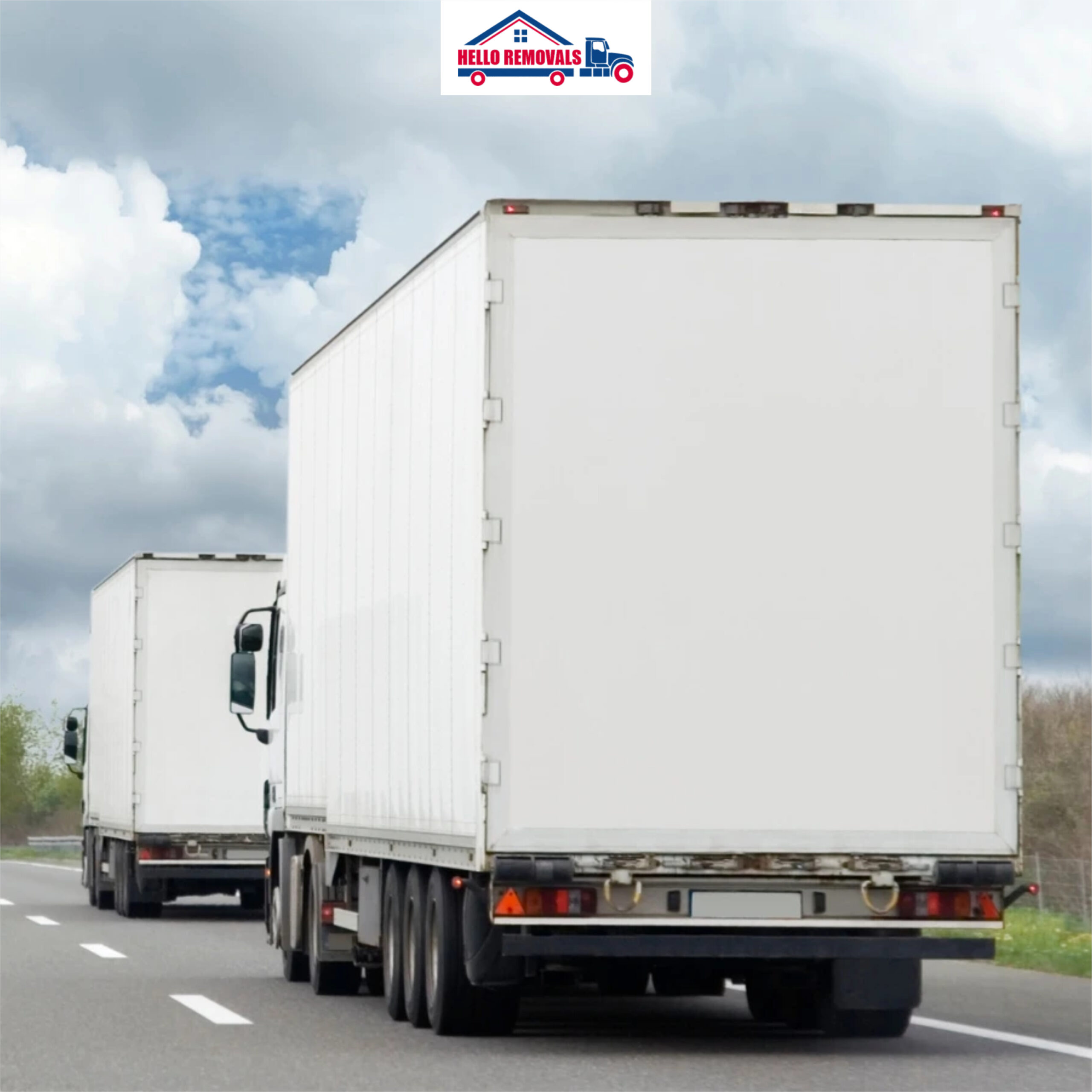 Professional house removals trucks transporting goods on motorway