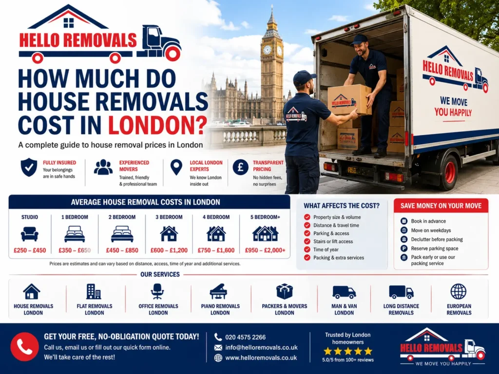 Professional movers loading furniture during a house removal in London