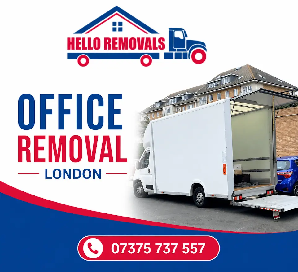 Hello Removals office removal van providing reliable commercial moving services across London.