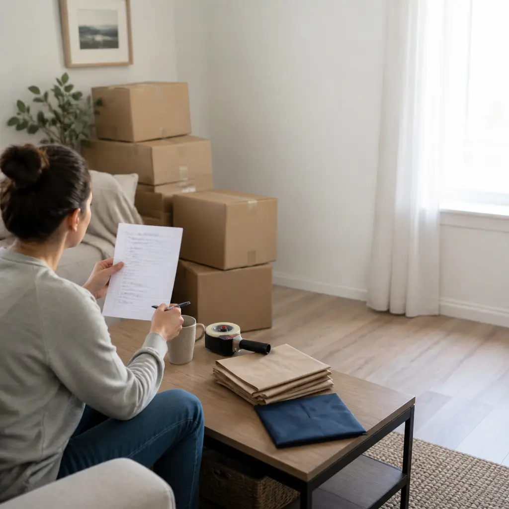 Householder preparing a checklist for a home removal