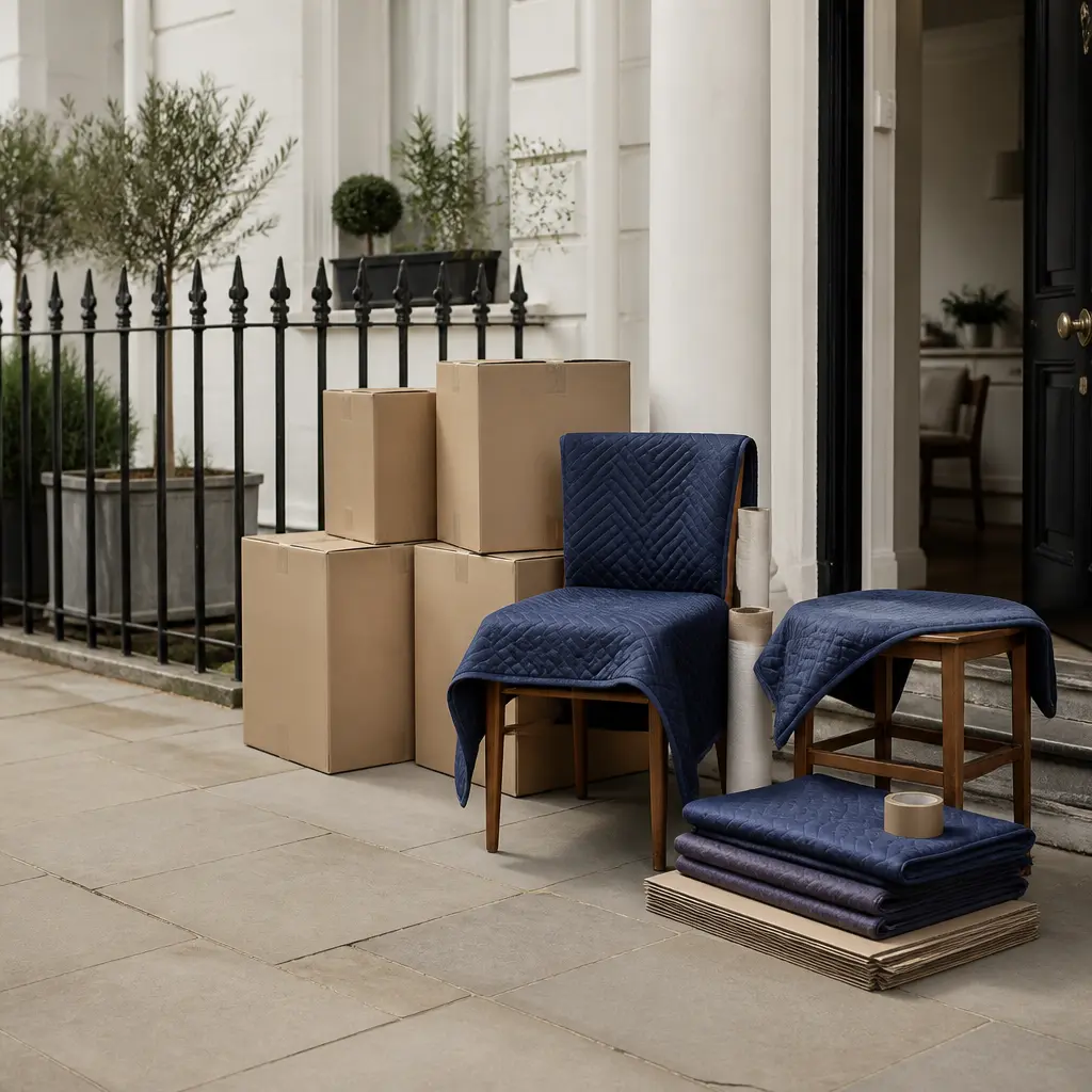 Packed household items prepared for a home removal in Islington