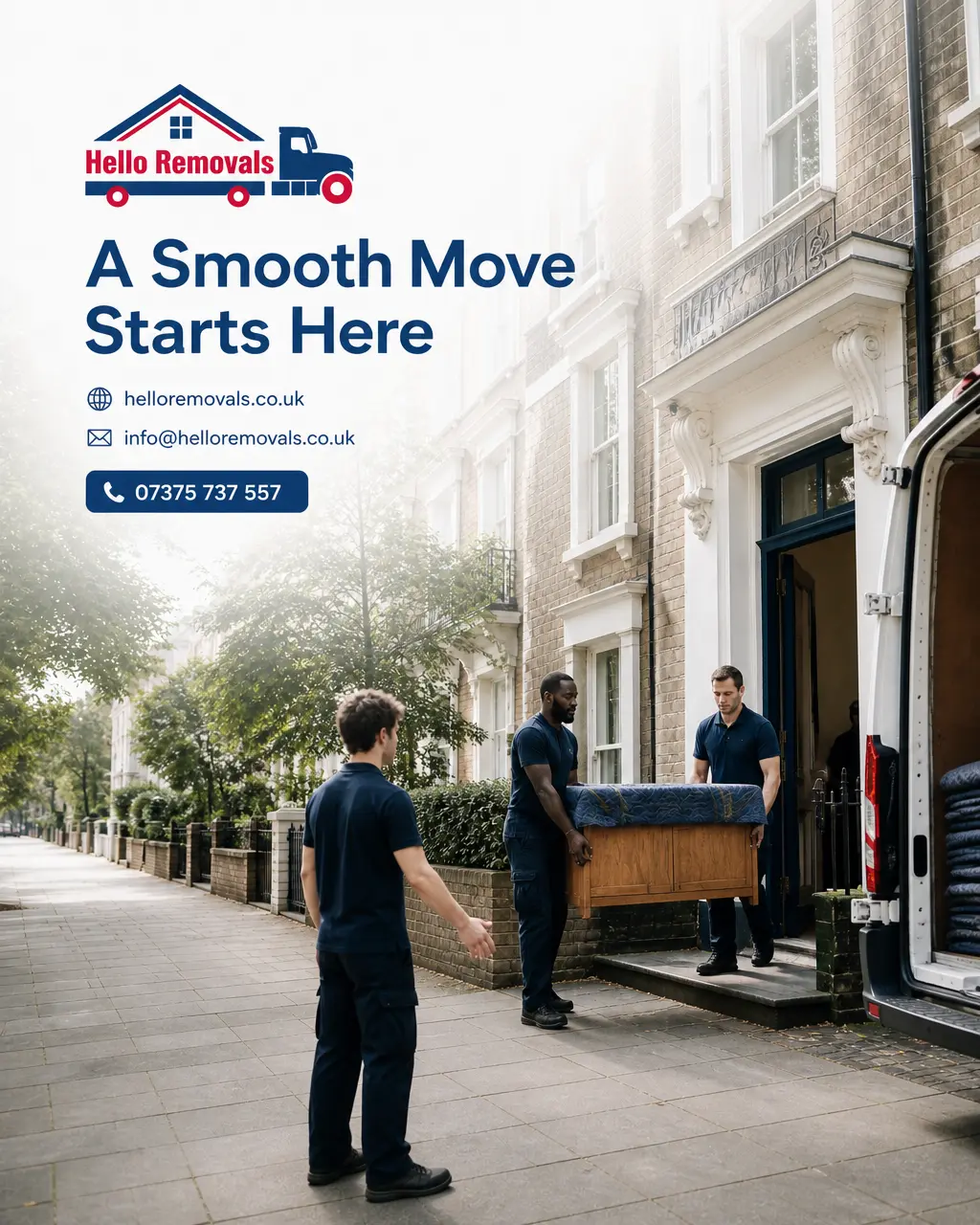 Minimal modern removals branding for a house move in Hammersmith