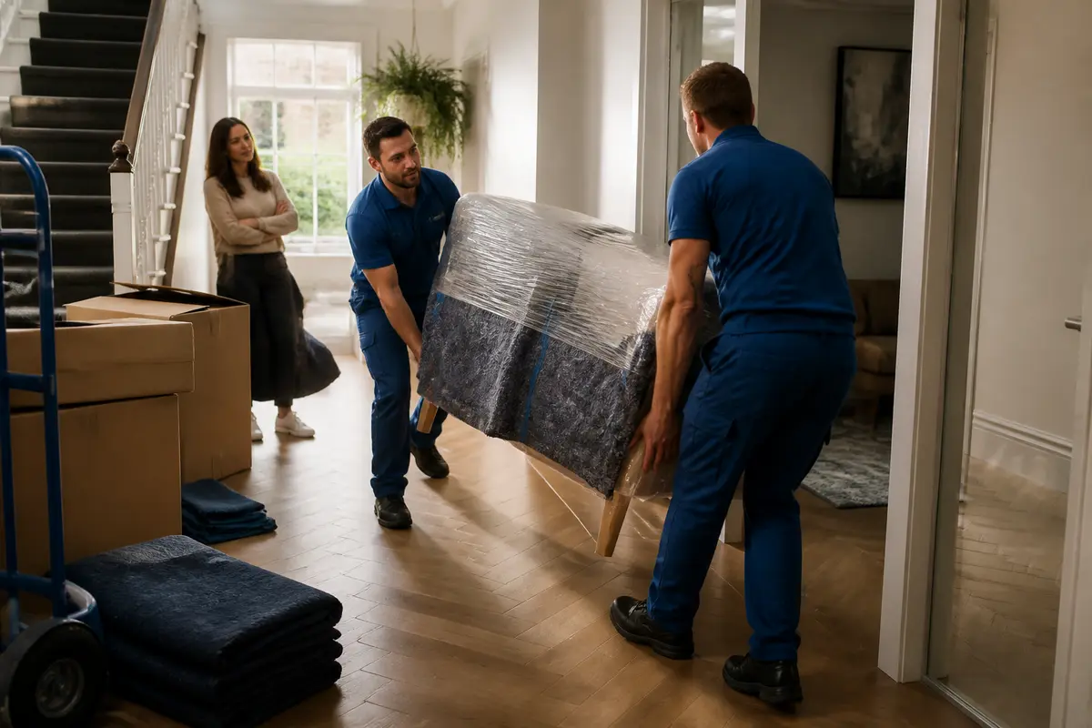 Customer checking collection and delivery access details before a London move