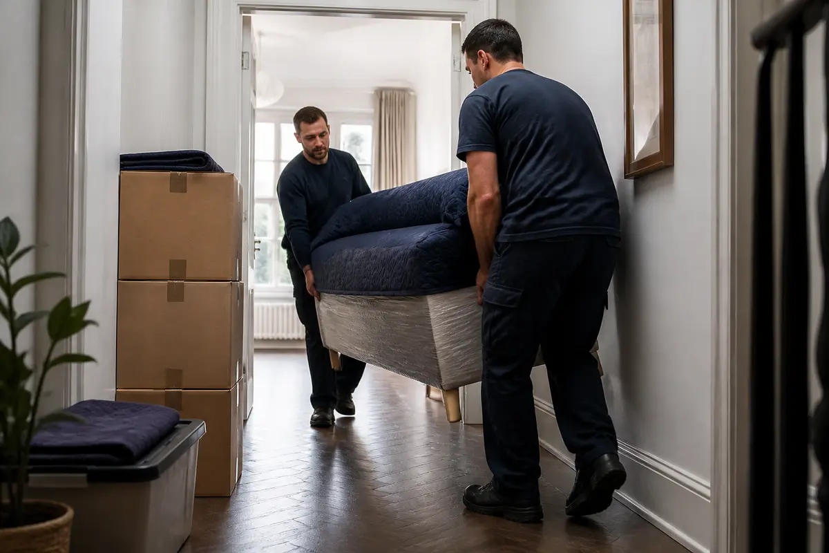Removals van loading belongings outside a residential property