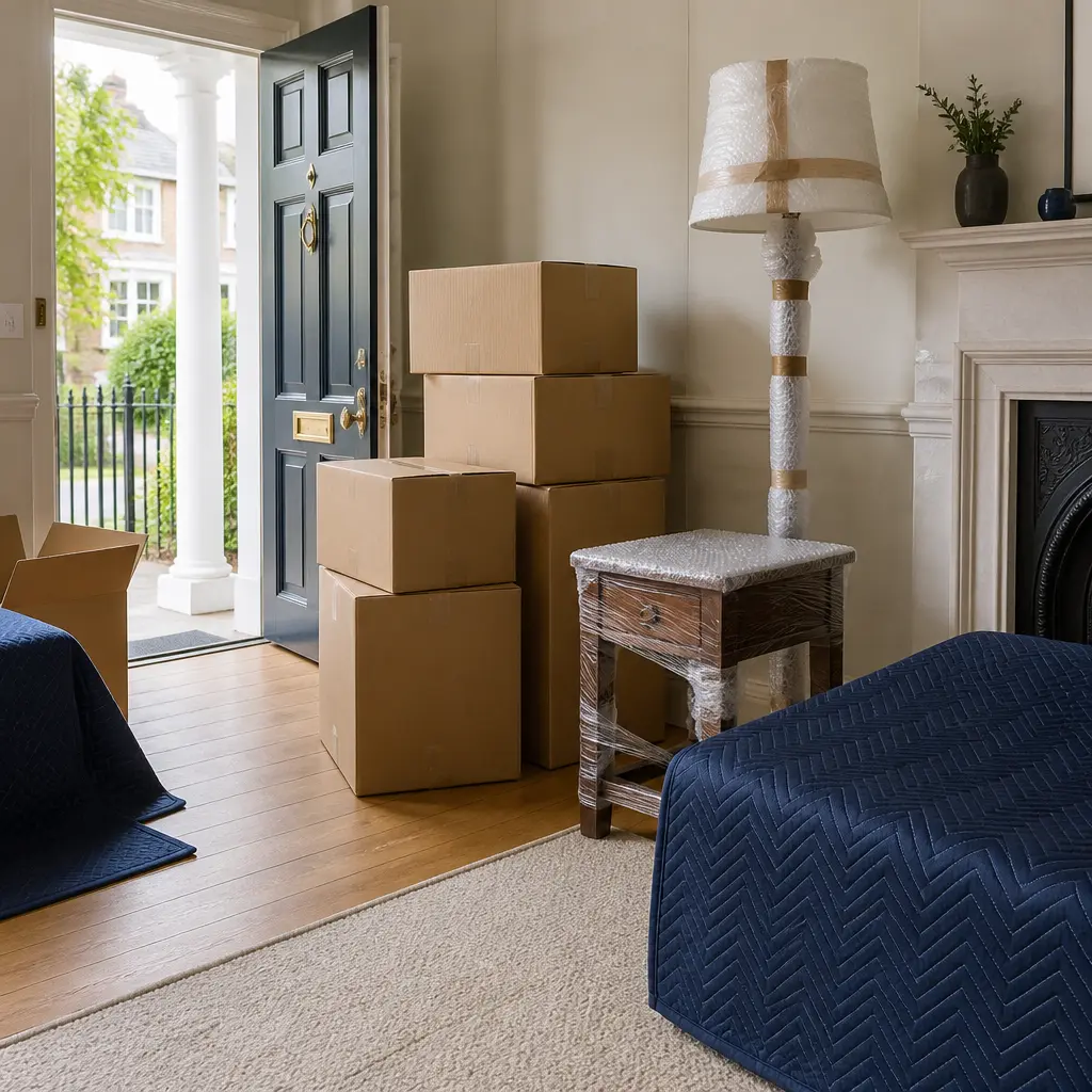 Organised household belongings prepared for a residential removal